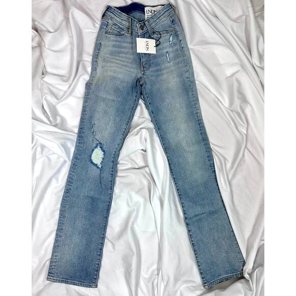 LNDN Landon Denim High Rise Straight Leg Distressed Jeans 24" Waist - Picture 1 of 16